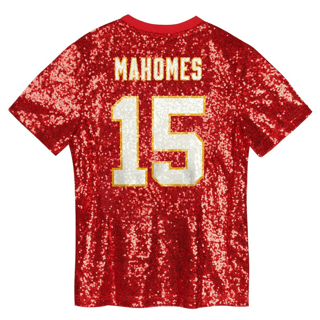 NFL Kansas City Chiefs Patrick Mahomes  Girls Youth Sequin V-Neck Fashion Jersey