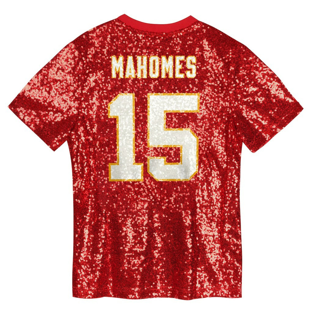 NFL Kansas City Chiefs Patrick Mahomes  Girls Youth Sequin V-Neck Fashion Jersey