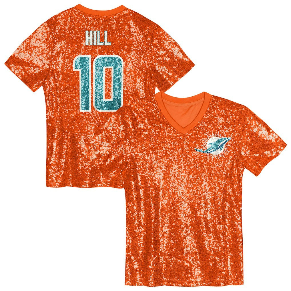 NFL Miami Dolphins Tyreek Hill  Girls Youth Sequin V-Neck Fashion Jersey