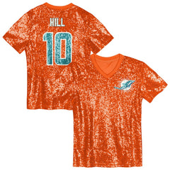 NFL Miami Dolphins Tyreek Hill  Girls Youth Sequin V-Neck Fashion Jersey