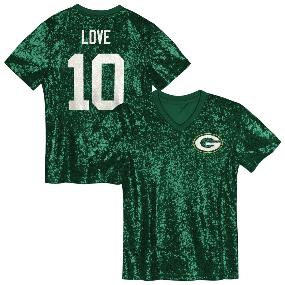 NFL Green Bay Packers Jordan Love  Girls Youth Sequin V-Neck Fashion Jersey