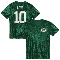 NFL Green Bay Packers Jordan Love  Girls Youth Sequin V-Neck Fashion Jersey