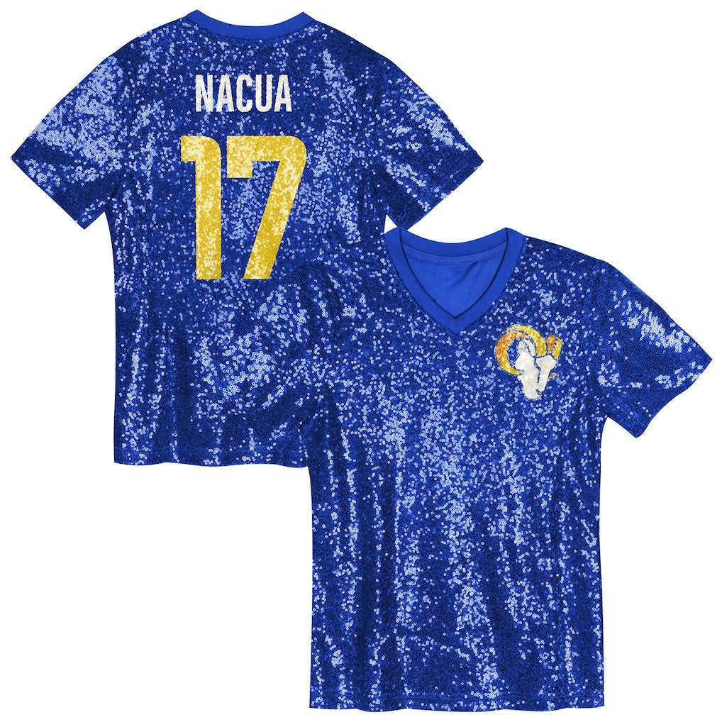NFL Los Angeles Rams Puka Nacua  Girls Youth Sequin V-Neck Fashion Jersey