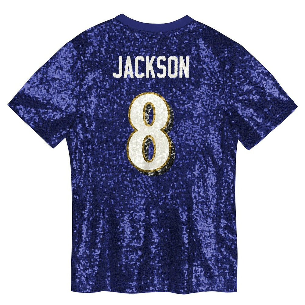 NFL Baltimore Ravens Lamar Jackson  Girls Youth Sequin V-Neck Fashion Jersey