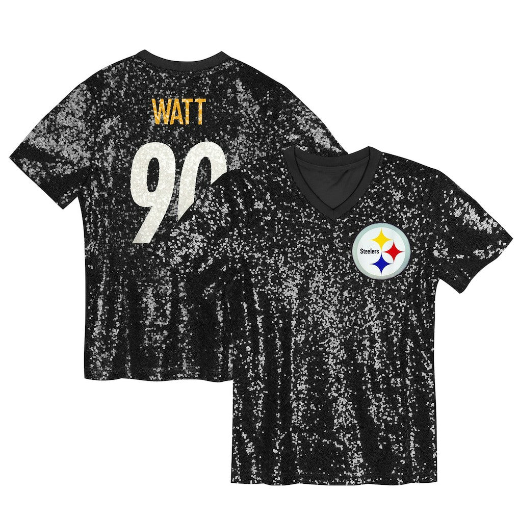 NFL Pittsburgh Steelers T.J. Watt  Girls Youth Sequin V-Neck Fashion Jersey