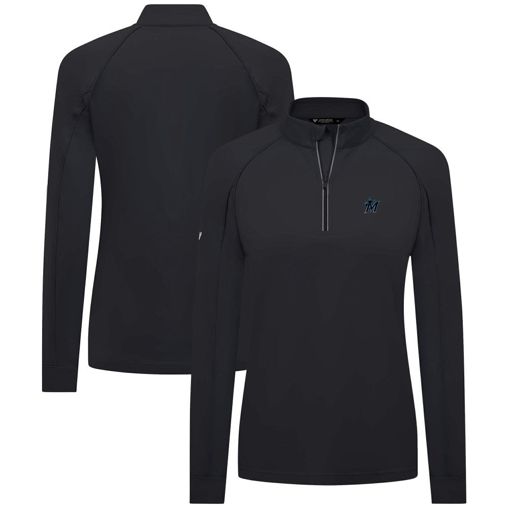 Miami Marlins Levelwear Women's Kinetic Insignia Quarter-Zip Pullover - Black