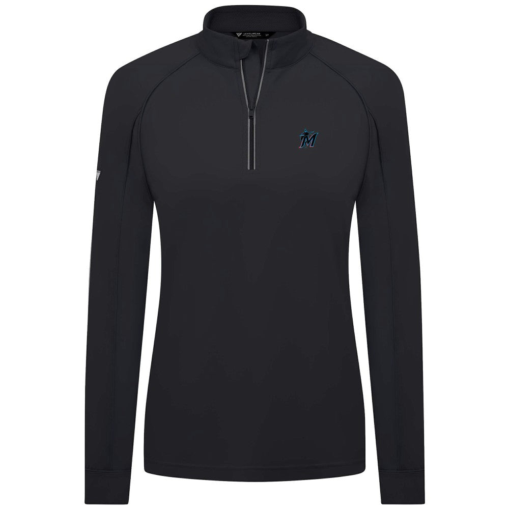 Miami Marlins Levelwear Women's Kinetic Insignia Quarter-Zip Pullover - Black