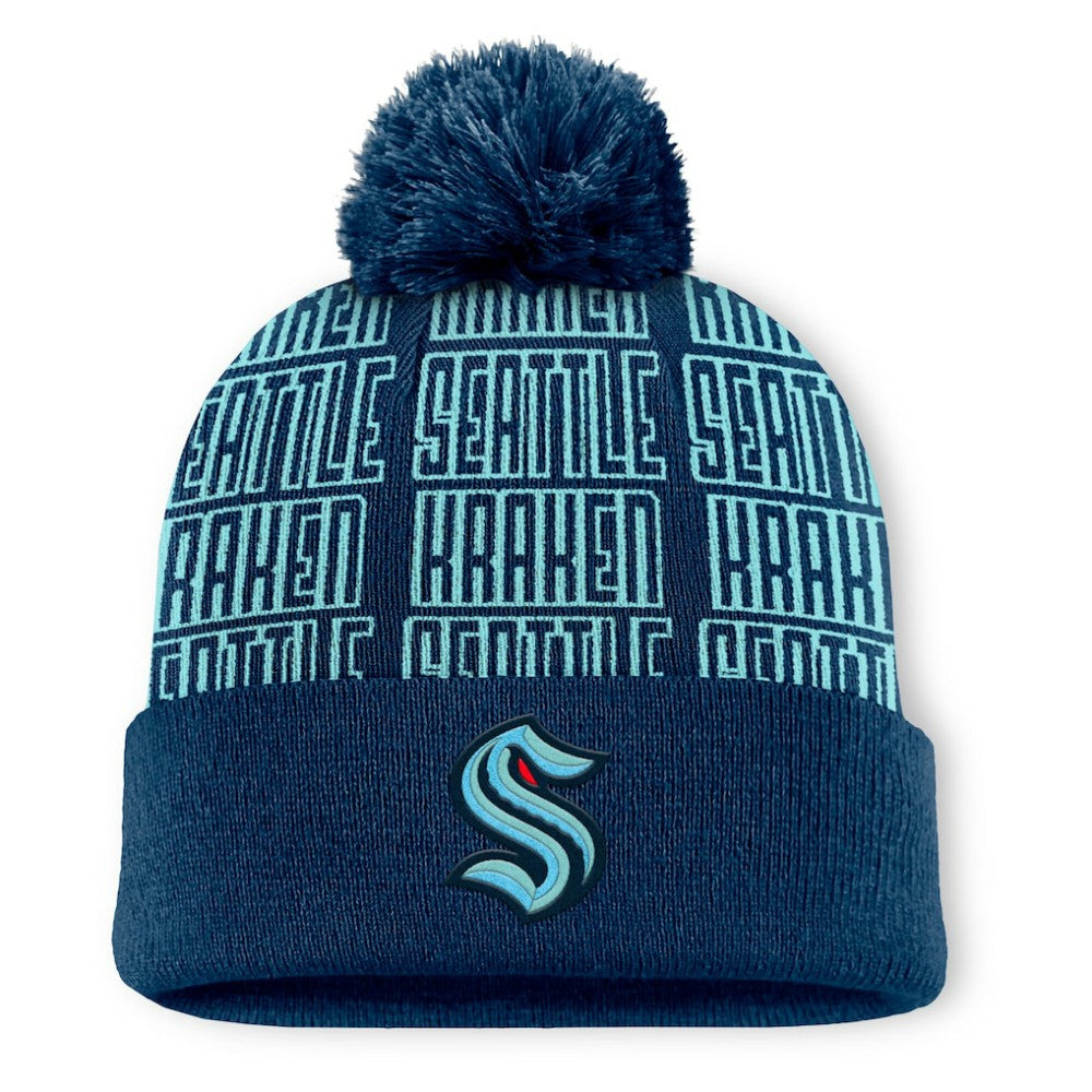 Seattle Kraken Fanatics Fundamental Empty Net Cuffed Knit Hat with Pom