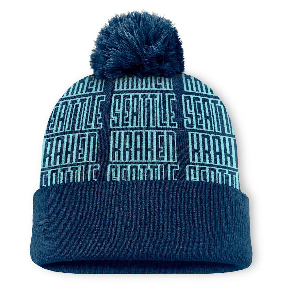 Seattle Kraken Fanatics Fundamental Empty Net Cuffed Knit Hat with Pom