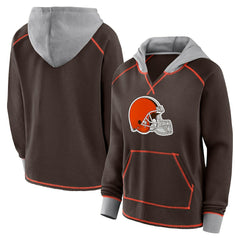 NFL Cleveland Browns Logo Athletic Women's Boom Fleece Pullover V-Neck Hoodie
