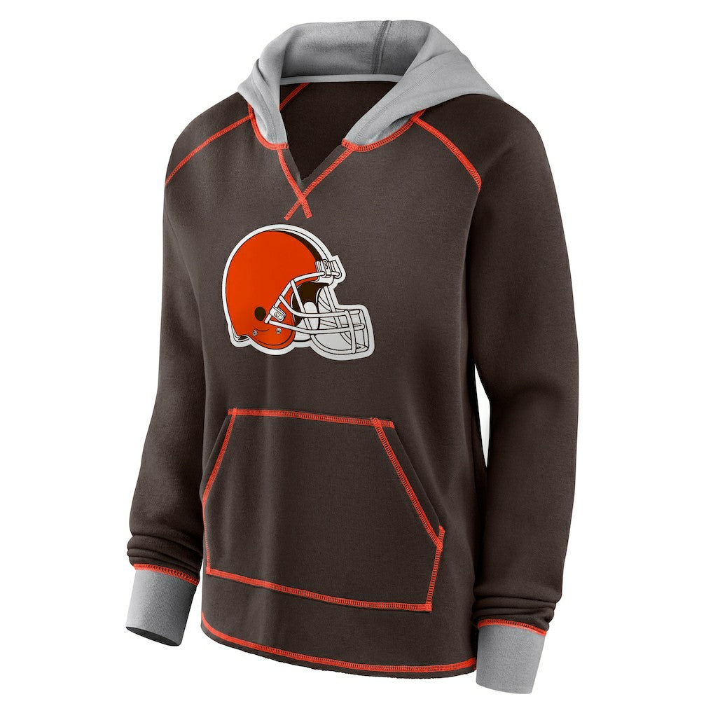 NFL Cleveland Browns Logo Athletic Women's Boom Fleece Pullover V-Neck Hoodie