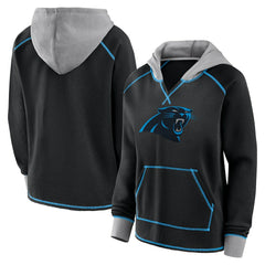 NFL Carolina Panthers Logo Athletic Women's Boom Fleece Pullover V-Neck Hoodie
