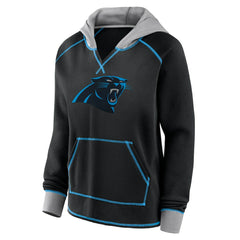 NFL Carolina Panthers Logo Athletic Women's Boom Fleece Pullover V-Neck Hoodie