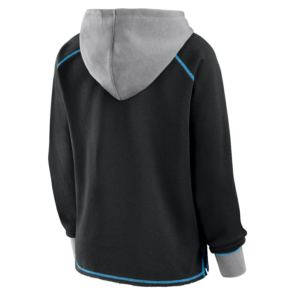 NFL Carolina Panthers Logo Athletic Women's Boom Fleece Pullover V-Neck Hoodie