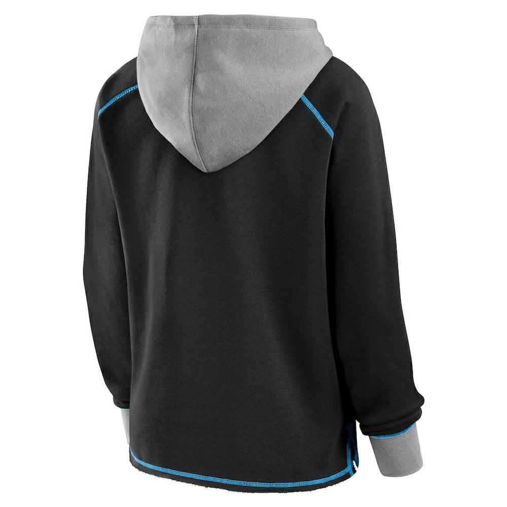 NFL Carolina Panthers Logo Athletic Women's Boom Fleece Pullover V-Neck Hoodie