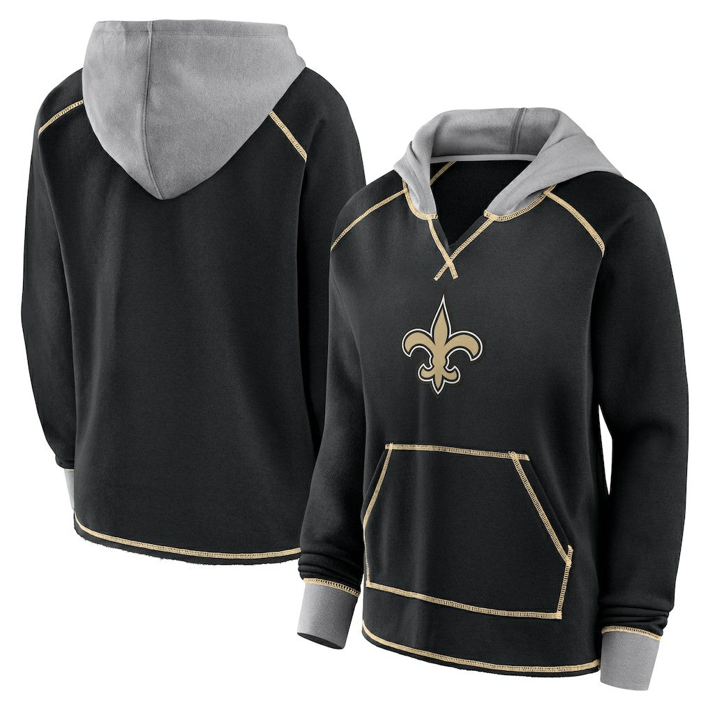 NFL New Orleans Saints Logo Athletic Women's Boom Fleece Pullover V-Neck Hoodie