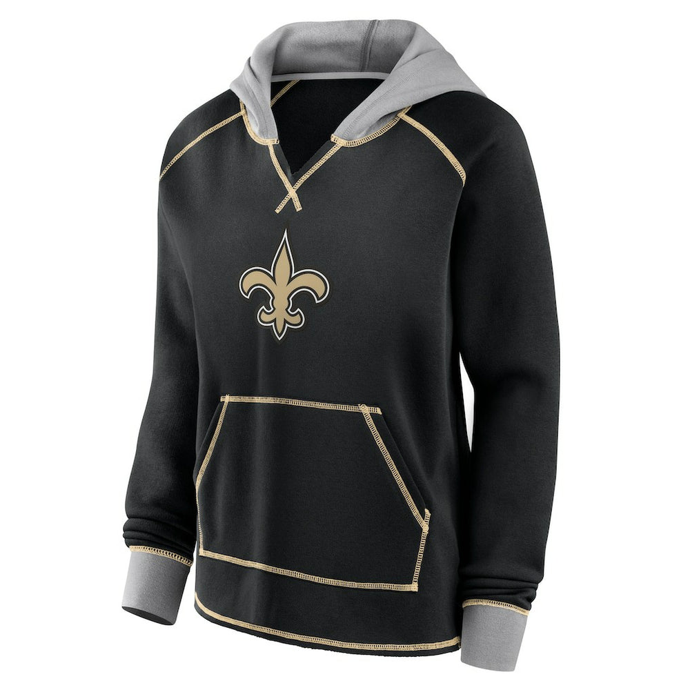 NFL New Orleans Saints Logo Athletic Women's Boom Fleece Pullover V-Neck Hoodie