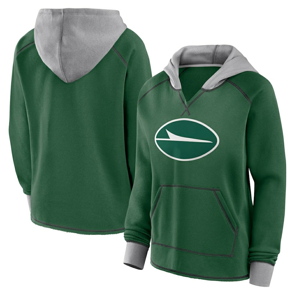NFL New York Jets Logo Athletic Women's Boom Fleece Pullover V-Neck Hoodie