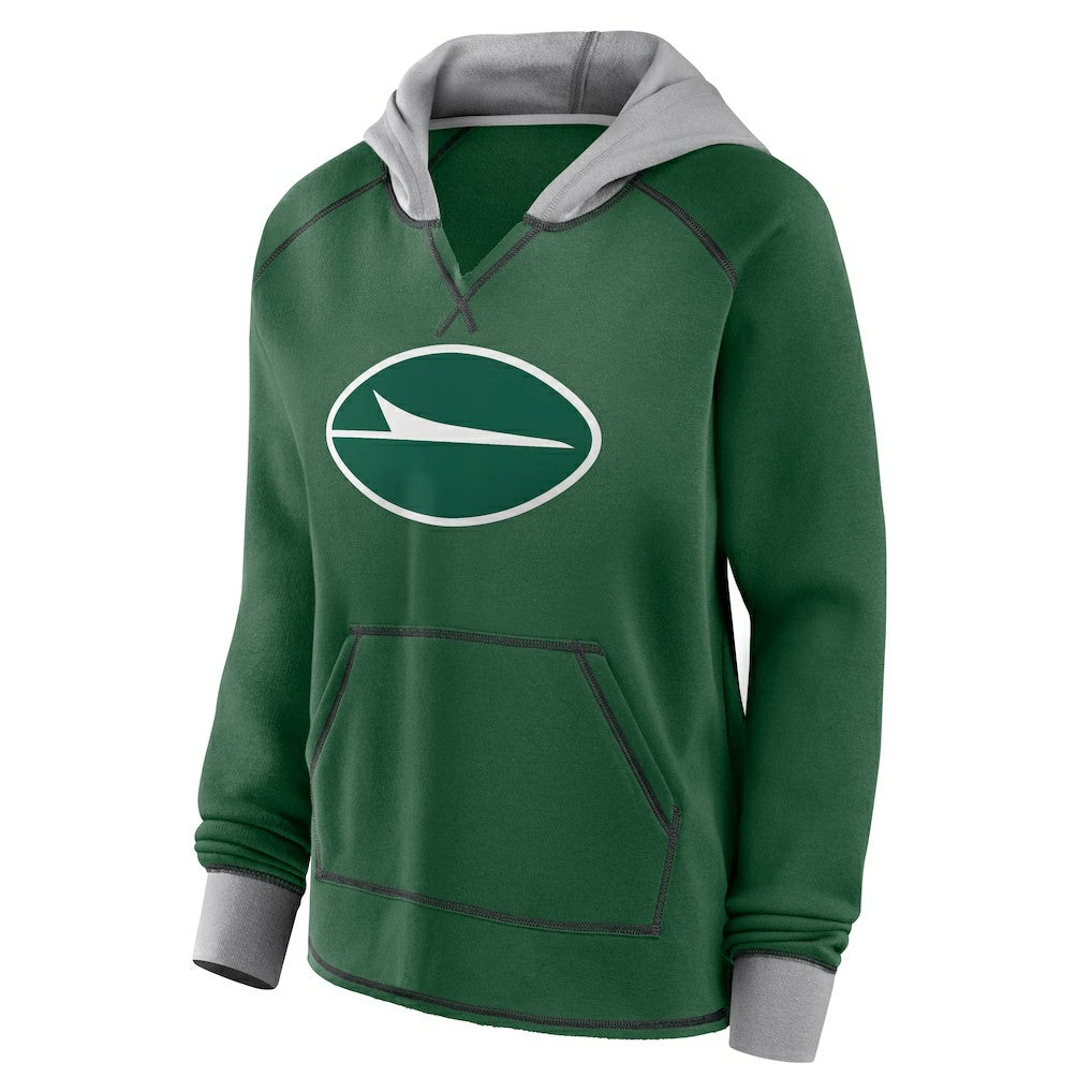 NFL New York Jets Logo Athletic Women's Boom Fleece Pullover V-Neck Hoodie