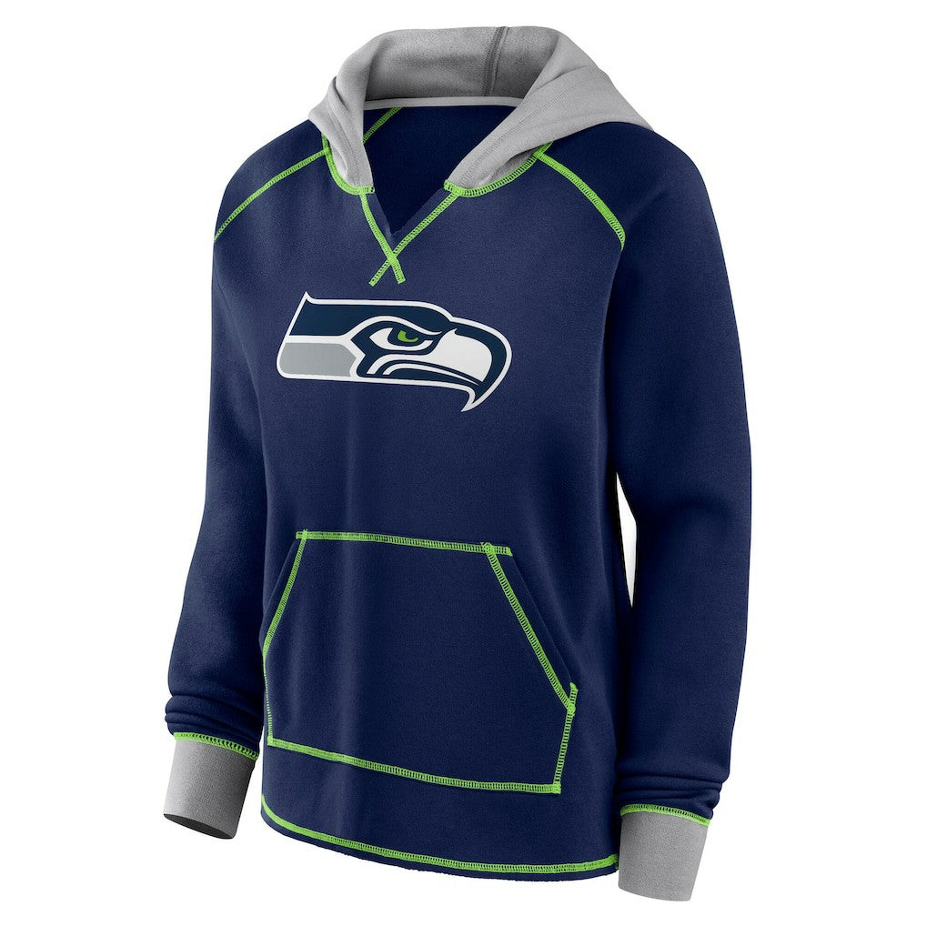 NFL Seattle Seahawks Logo Athletic Women's Boom Fleece Pullover V-Neck Hoodie