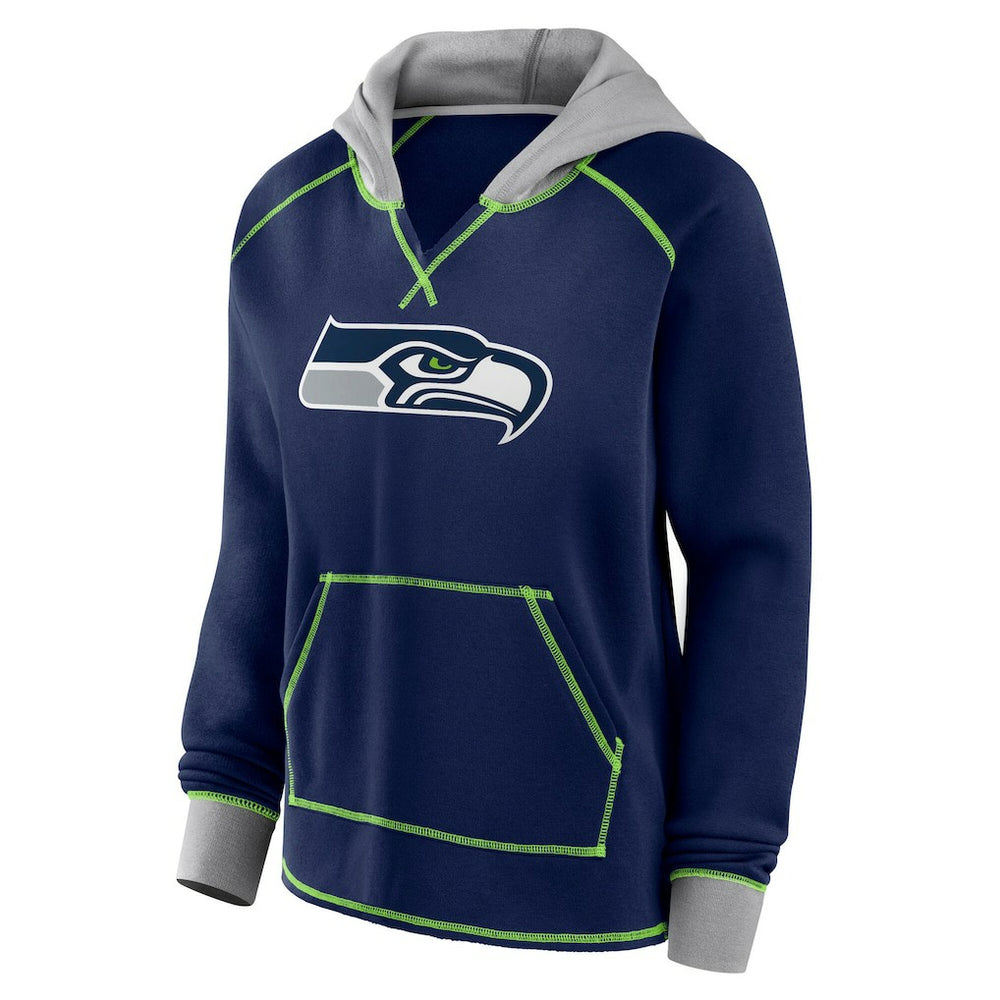 NFL Seattle Seahawks Logo Athletic Women's Boom Fleece Pullover V-Neck Hoodie