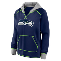 NFL Seattle Seahawks Logo Athletic Women's Boom Fleece Pullover V-Neck Hoodie