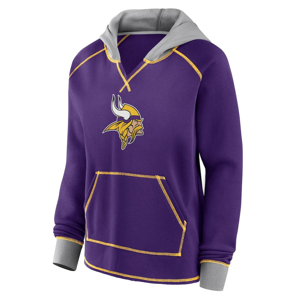 NFL Minnesota Vikings Logo Athletic Women's Boom Fleece Pullover V-Neck Hoodie