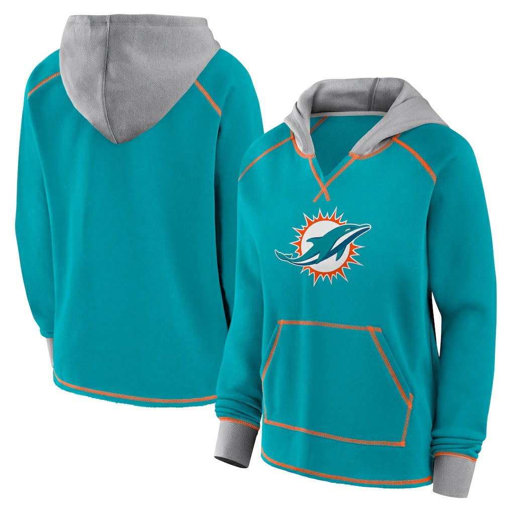 NFL Miami Dolphins Logo Athletic Women's Boom Fleece Pullover V-Neck Hoodie