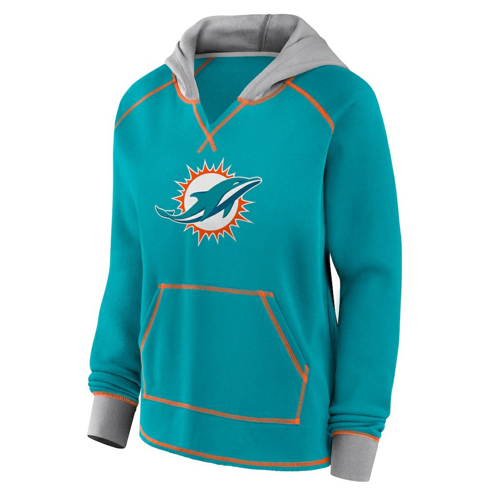 NFL Miami Dolphins Logo Athletic Women's Boom Fleece Pullover V-Neck Hoodie