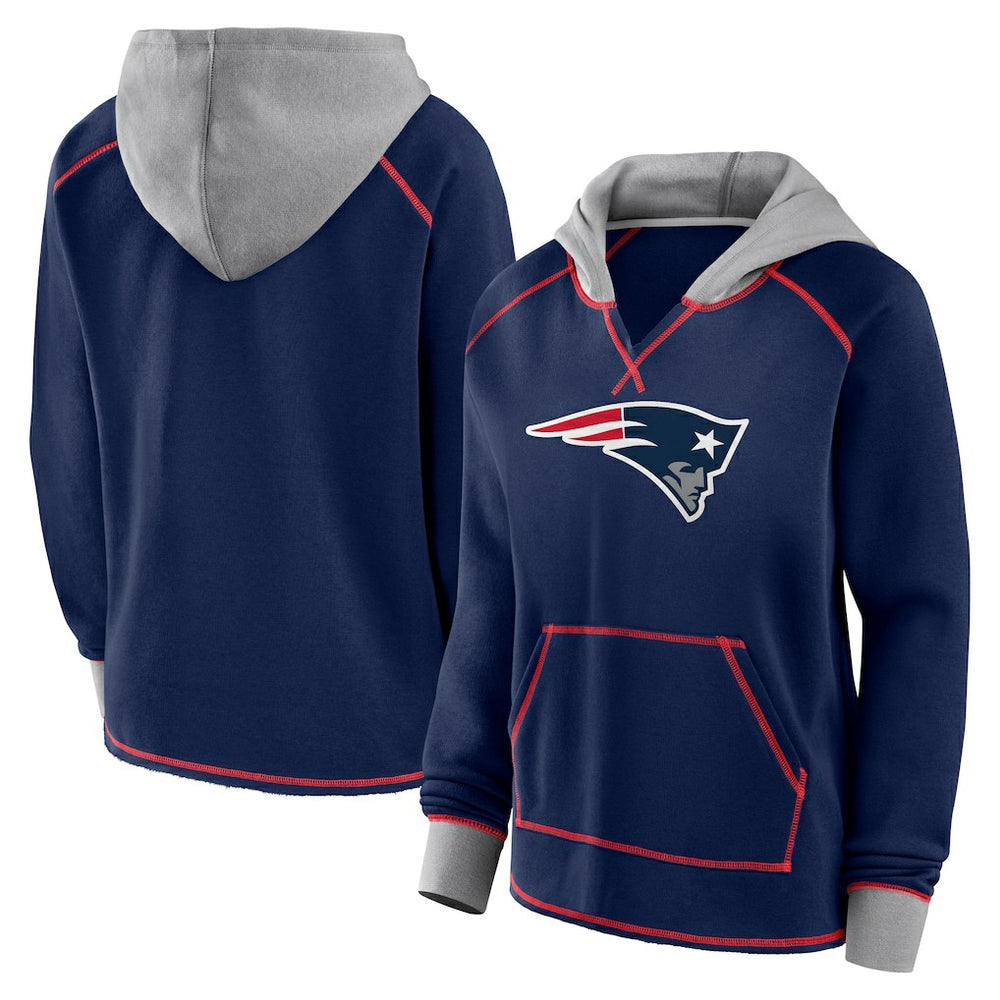NFL New England Patriots Logo Athletic Women's Boom Fleece Pullover V-Neck Hoodie