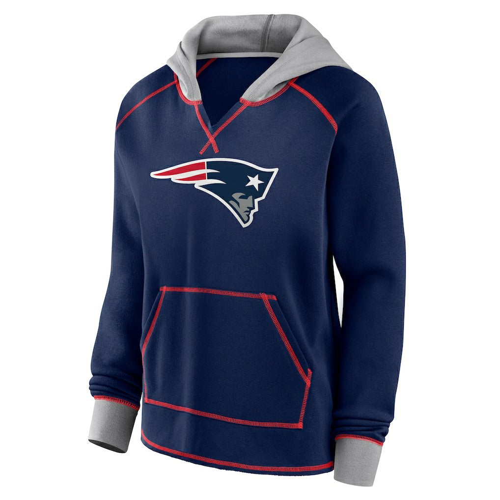NFL New England Patriots Logo Athletic Women's Boom Fleece Pullover V-Neck Hoodie