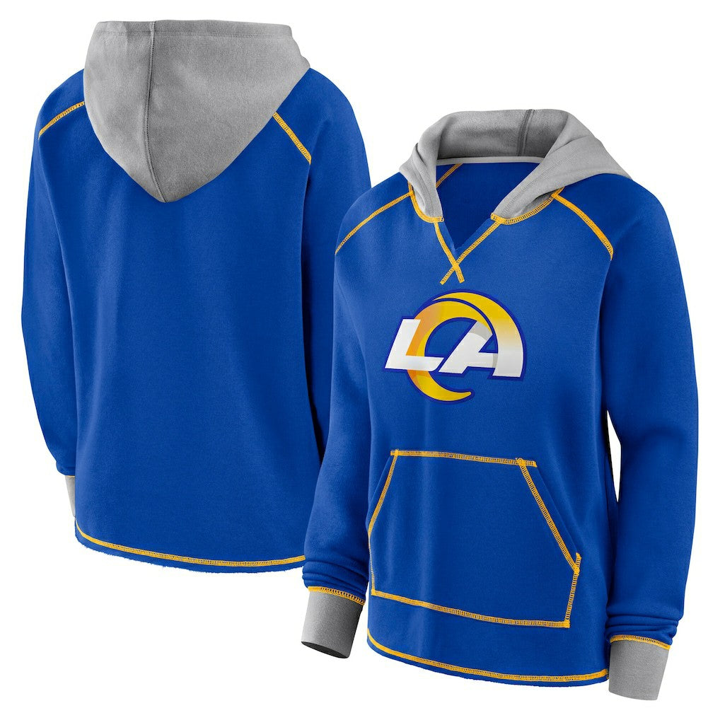 NFL Los Angeles Rams Logo Athletic Women's Boom Fleece Pullover V-Neck Hoodie