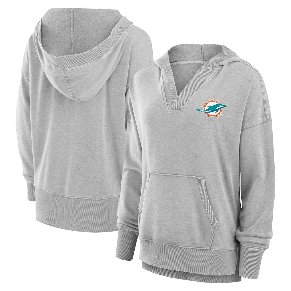 NFL Miami Dolphins Women's Initiative Snow Wash French Terry V-Neck Pullover Hoodie