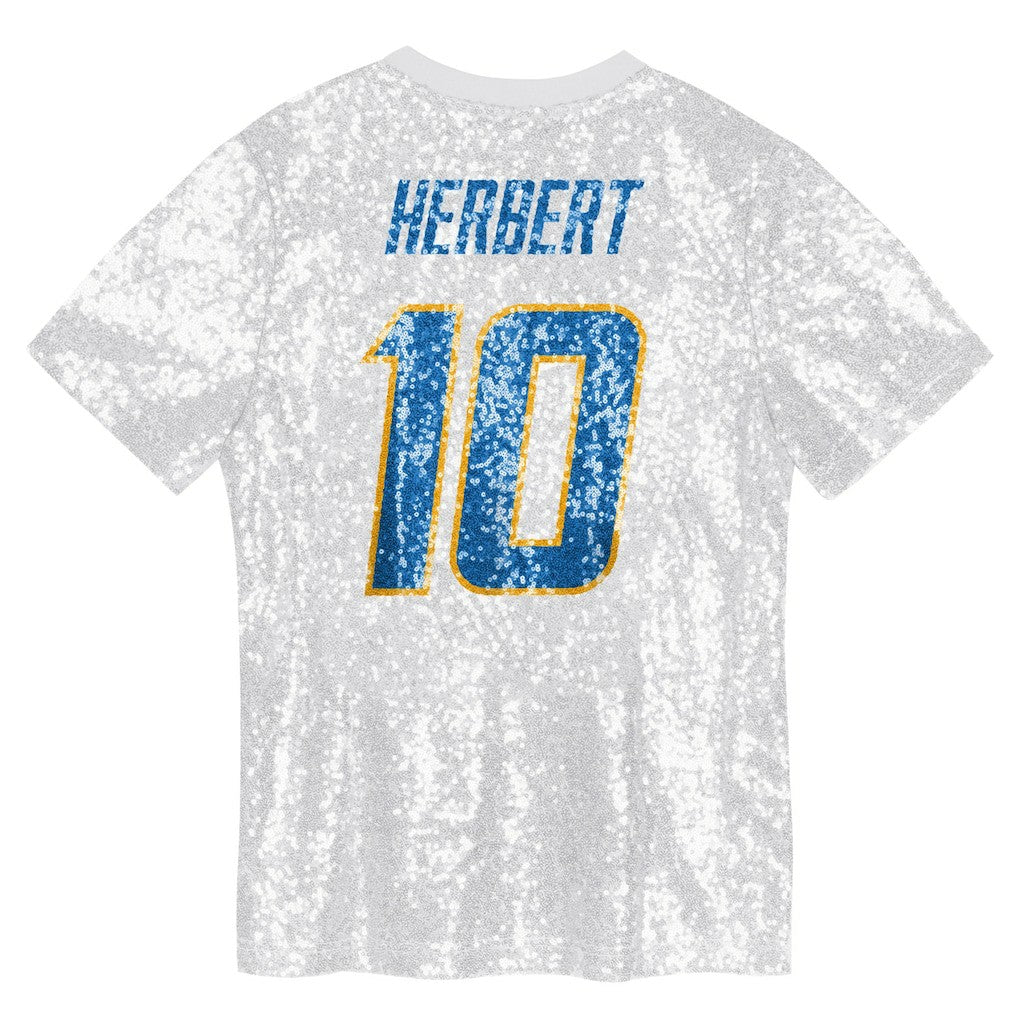 NFL Los Angeles Chargers Justin Herbert  Girls Youth Sequin V-Neck Fashion Jersey