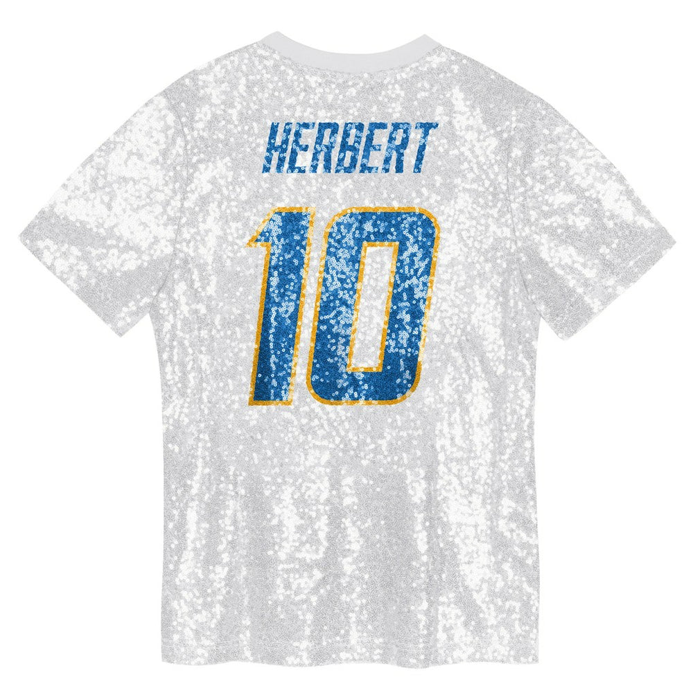 NFL Los Angeles Chargers Justin Herbert  Girls Youth Sequin V-Neck Fashion Jersey