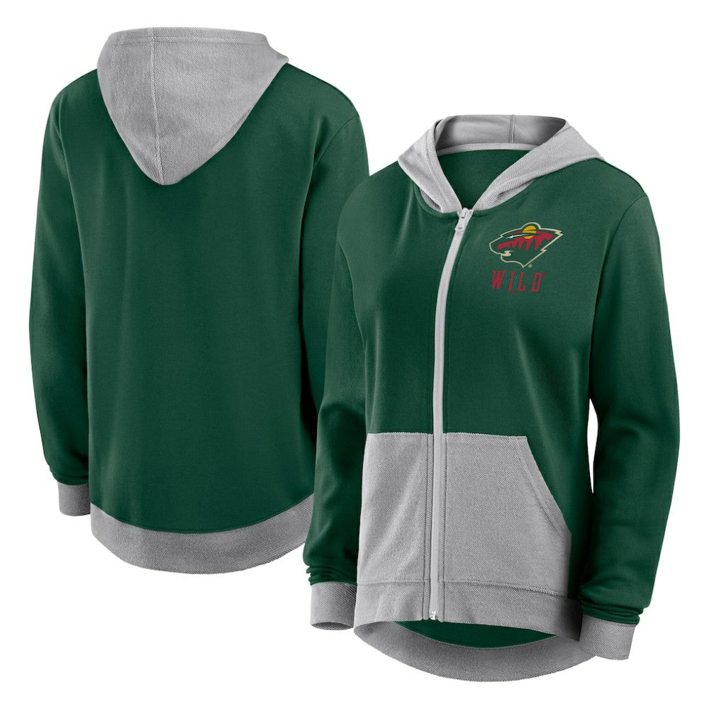 Minnesota Wild Logo Athletic Women's Hit It French Terry Full-Zip Hoodie