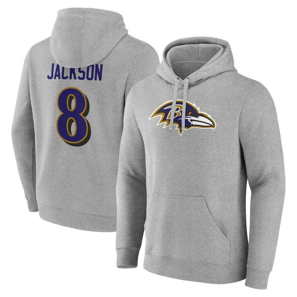 NFL Baltimore Ravens Lamar Jackson  Icon Player Name & Number Pullover Hoodie