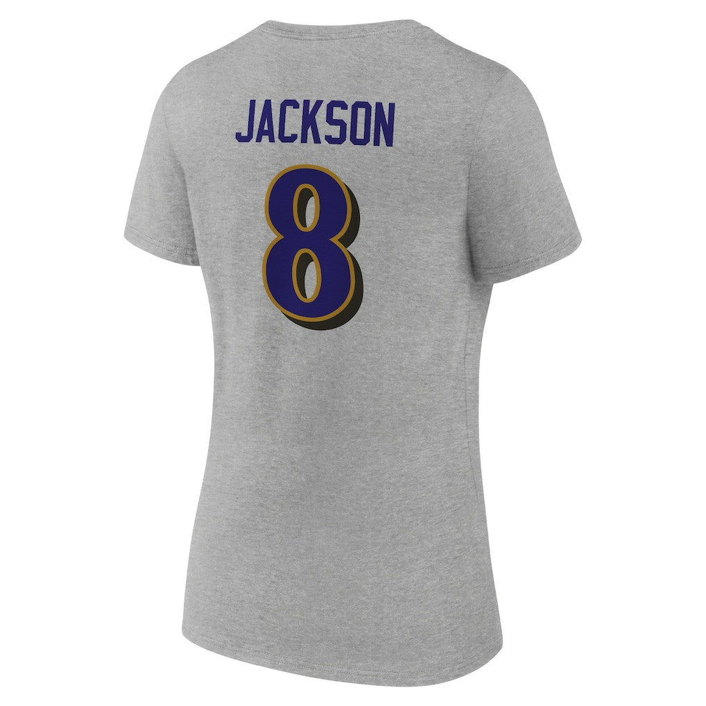 NFL Baltimore Ravens Lamar Jackson  Women's Icon Player Name & Number V-Neck T-Shirt