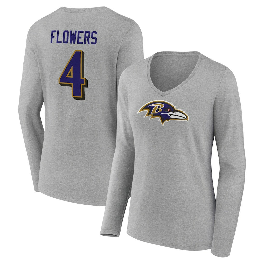 NFL Baltimore Ravens Zay Flowers  Women's Icon Player Name & Number Long Sleeve V-Neck T-Shirt