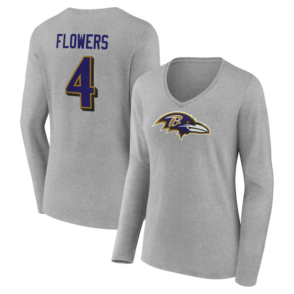 NFL Baltimore Ravens Zay Flowers  Women's Icon Player Name & Number Long Sleeve V-Neck T-Shirt