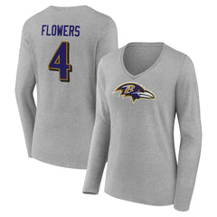 NFL Baltimore Ravens Zay Flowers  Women's Icon Player Name & Number Long Sleeve V-Neck T-Shirt