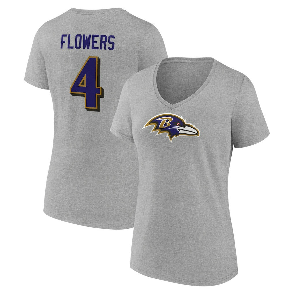 NFL Baltimore Ravens Zay Flowers  Women's Icon Player Name & Number V-Neck T-Shirt