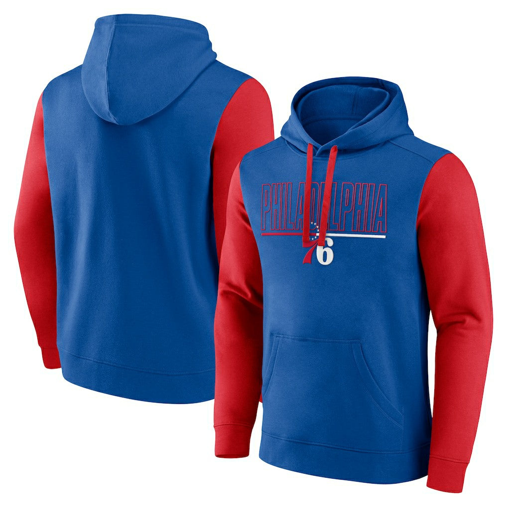 Philadelphia 76ers Logo Athletic Outline Colorblock Pullover Hoodie - Royal outlet