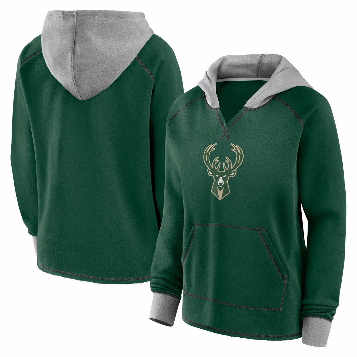 Milwaukee Bucks Logo Athletic Women's Boom Pullover Hoodie - Hunter Green on sale
