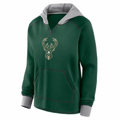 Milwaukee Bucks Logo Athletic Women's Boom Pullover Hoodie - Hunter Green on sale