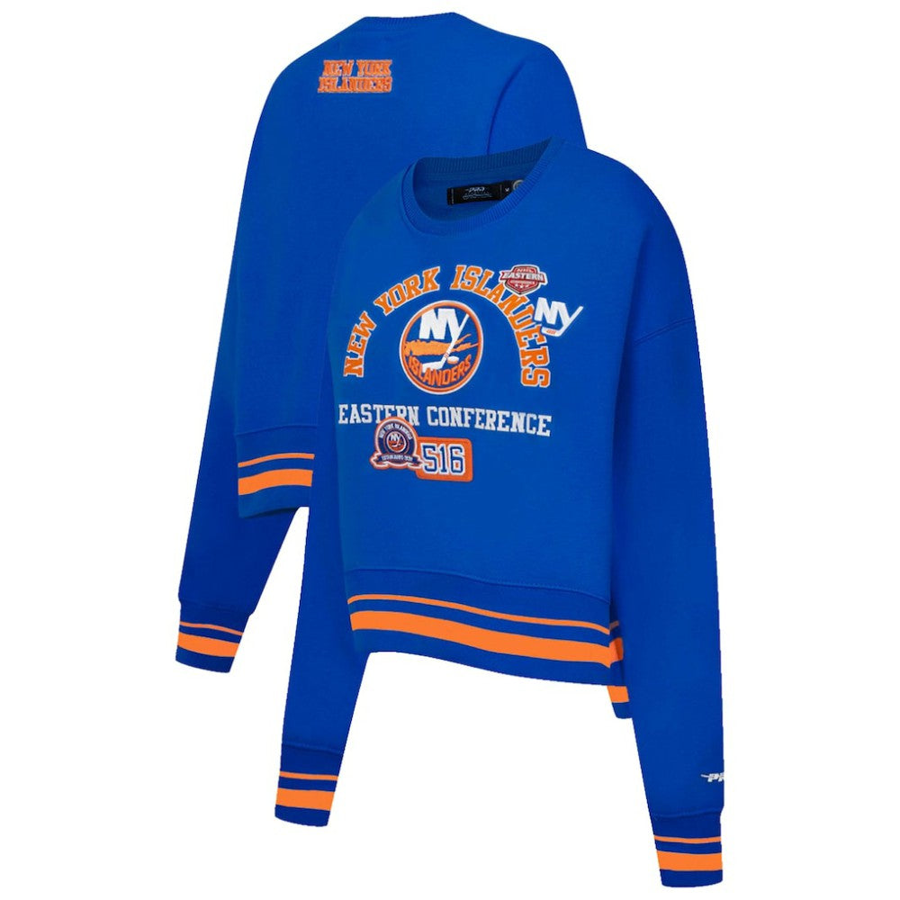 New York Islanders Pro Standard Women's Area Code Cropped Pullover Sweatshirt