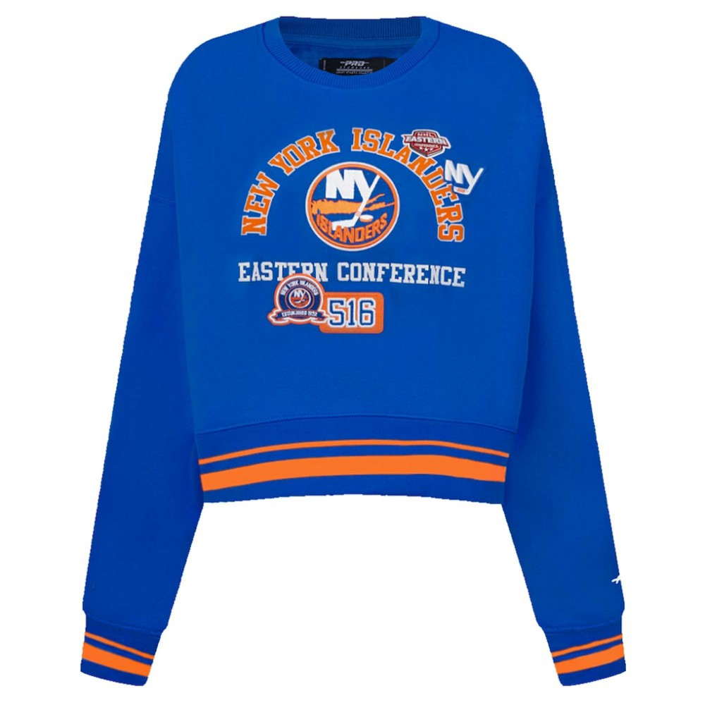 New York Islanders Pro Standard Women's Area Code Cropped Pullover Sweatshirt