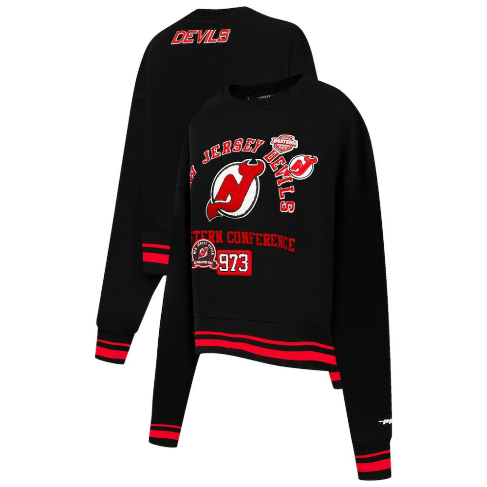 New Jersey Devils Pro Standard Women's Area Code Cropped Pullover Sweatshirt