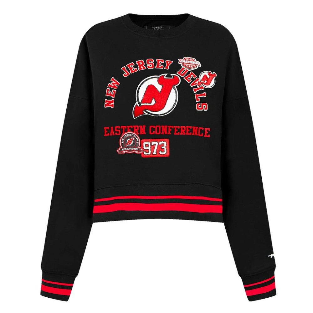 New Jersey Devils Pro Standard Women's Area Code Cropped Pullover Sweatshirt