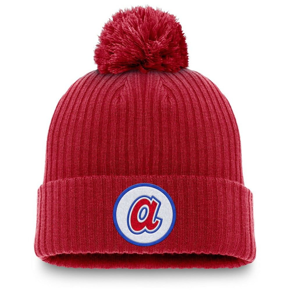 Atlanta Braves Cooperstown Collection Patch Cuffed Knit Hat with Pom - Red | Nike